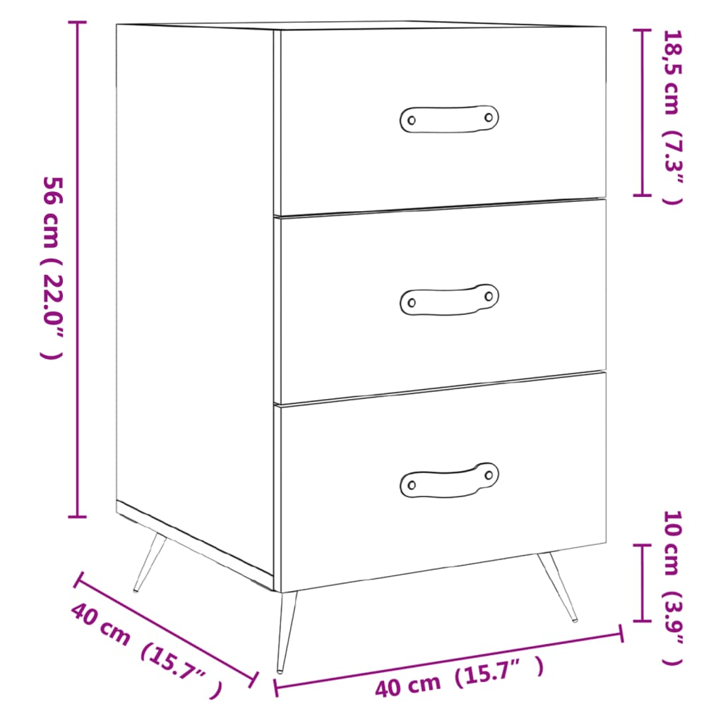 vidaXL sengebord 40x40x66 cm konstrueret træ sonoma-eg