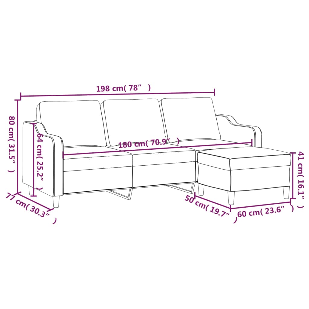 vidaXL 3-personers sofa med fodskammel 180 cm stof Mørkegrå