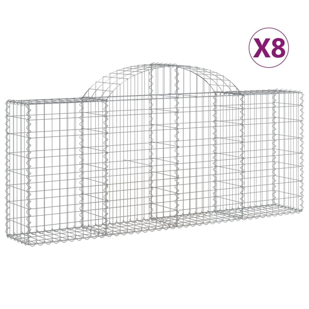 vidaXL buede gabionkurve 8 stk. 200x30x80/100 cm galvaniseret jern