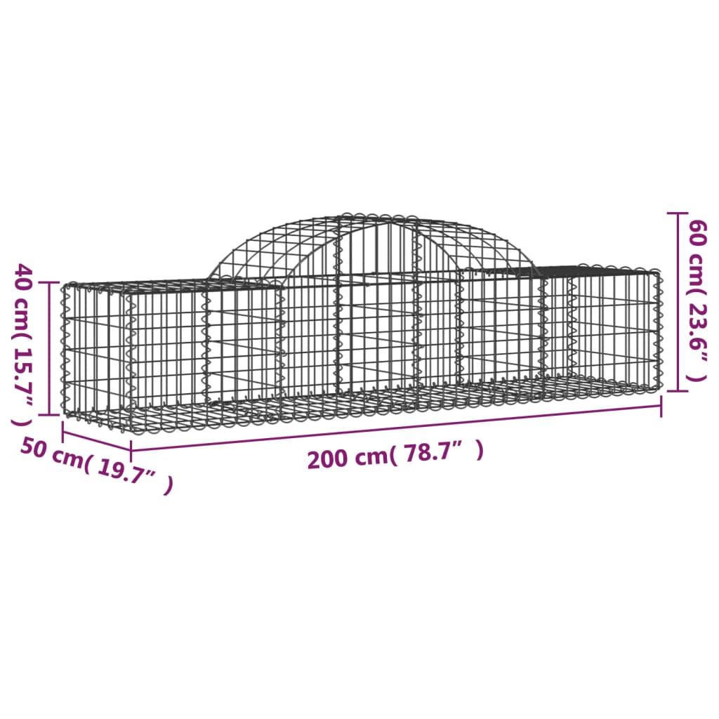 vidaXL buede gabionkurve 5 stk. 200x50x40/60 cm galvaniseret jern