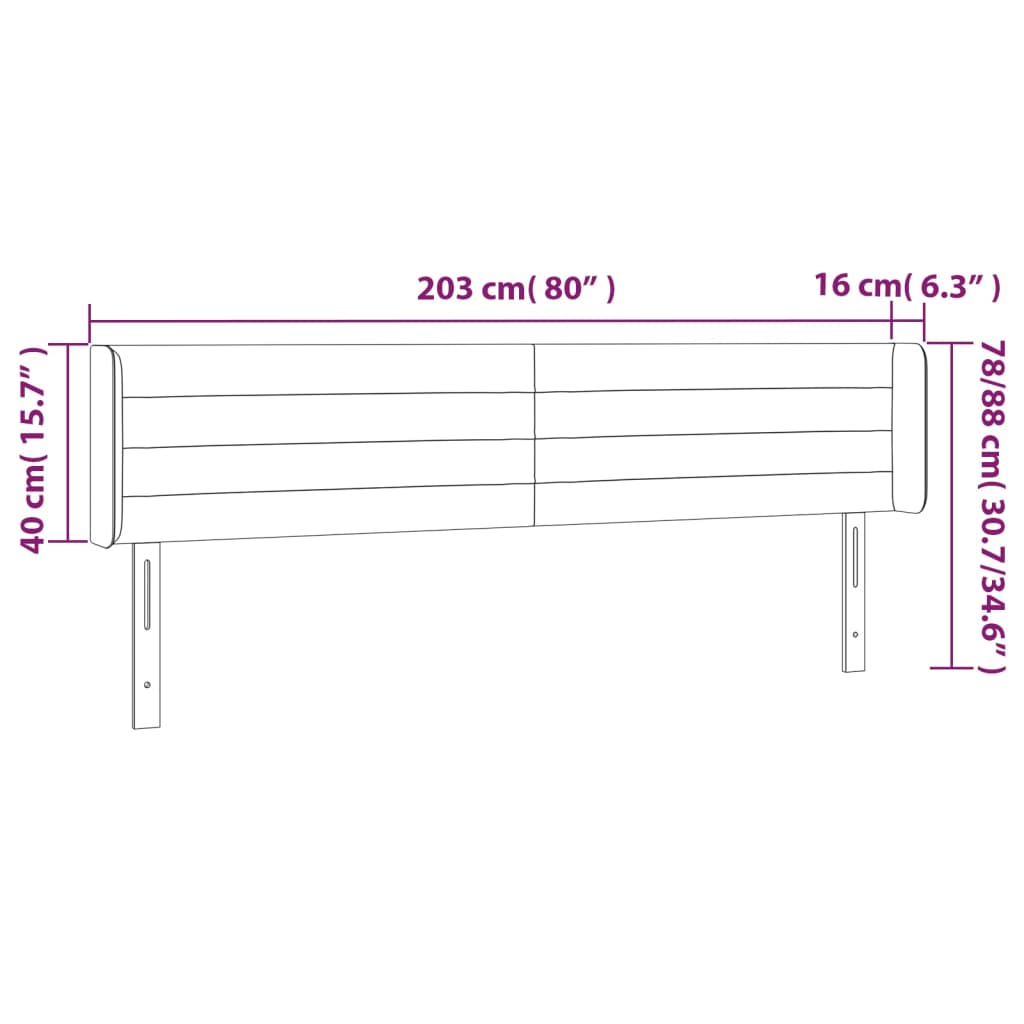 vidaXL sengegavl med LED-lys 203x16x78/88 cm fløjl mørkegrøn