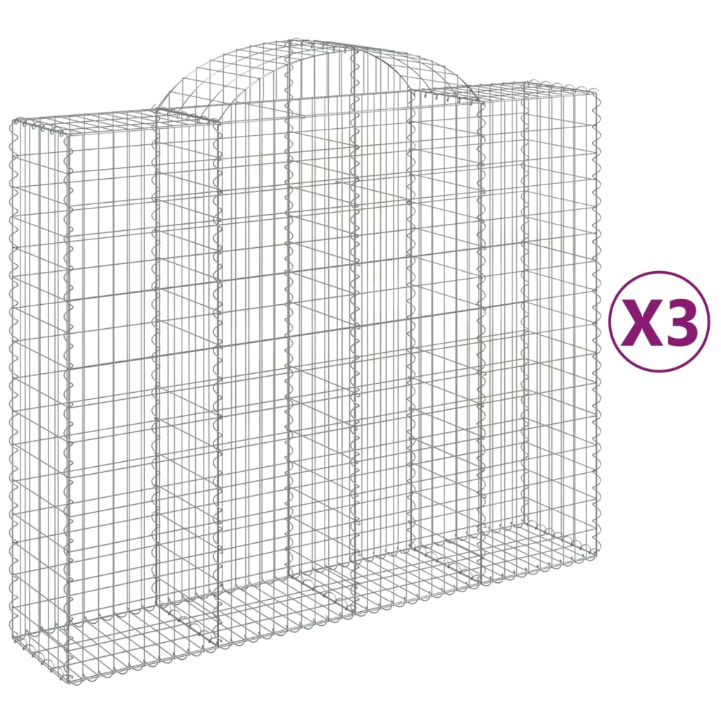 vidaXL buede gabionkurve 3 stk. 200x50x160/180 cm galvaniseret jern