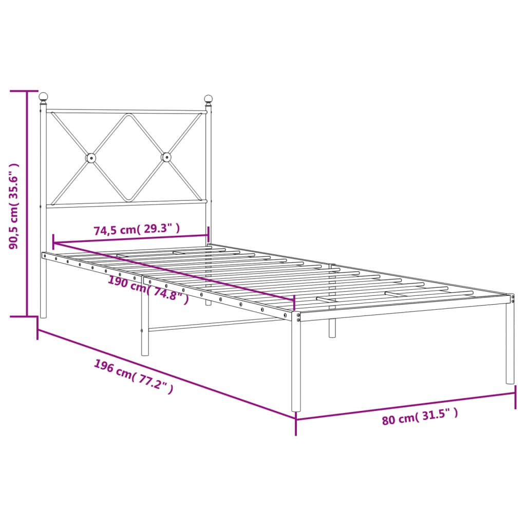 vidaXL sengeramme med sengegavl 75x190 cm metal sort