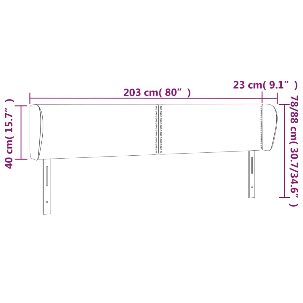 vidaXL sengegavl med kanter 203x23x78/88 cm fløjl mørkegrå