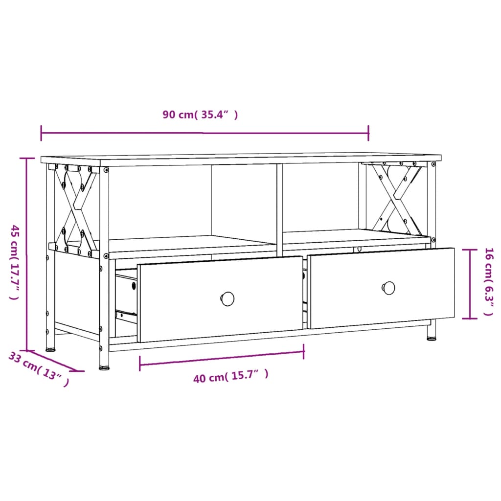 vidaXL tv-bord 90x33x45 cm konstrueret træ og jern sort