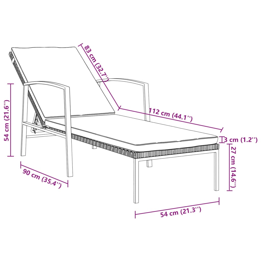 vidaXL liggestol med hynde polyrattan brun