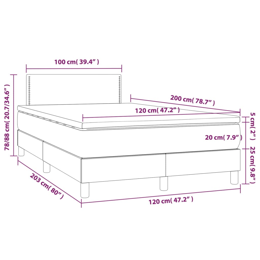 vidaXL kontinentalseng med madras 120x200 cm kunstlæder grå