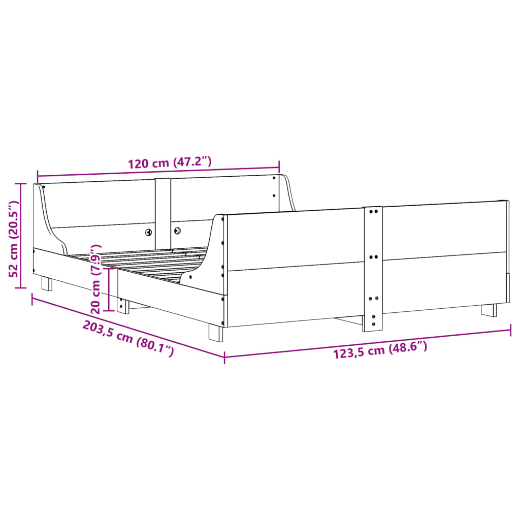 vidaXL sengeramme uden madras 120x200 cm massivt fyrretræ hvid