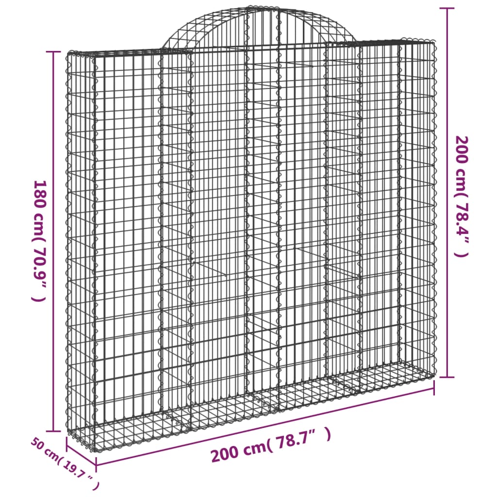 vidaXL buede gabionkurve 9 stk. 200x50x180/200 cm galvaniseret jern