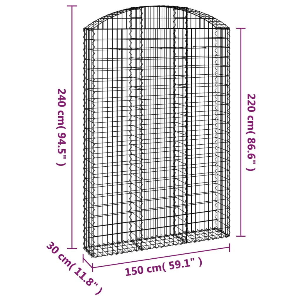 vidaXL buet gabionkurv 150x30x220/240 cm galvaniseret jern