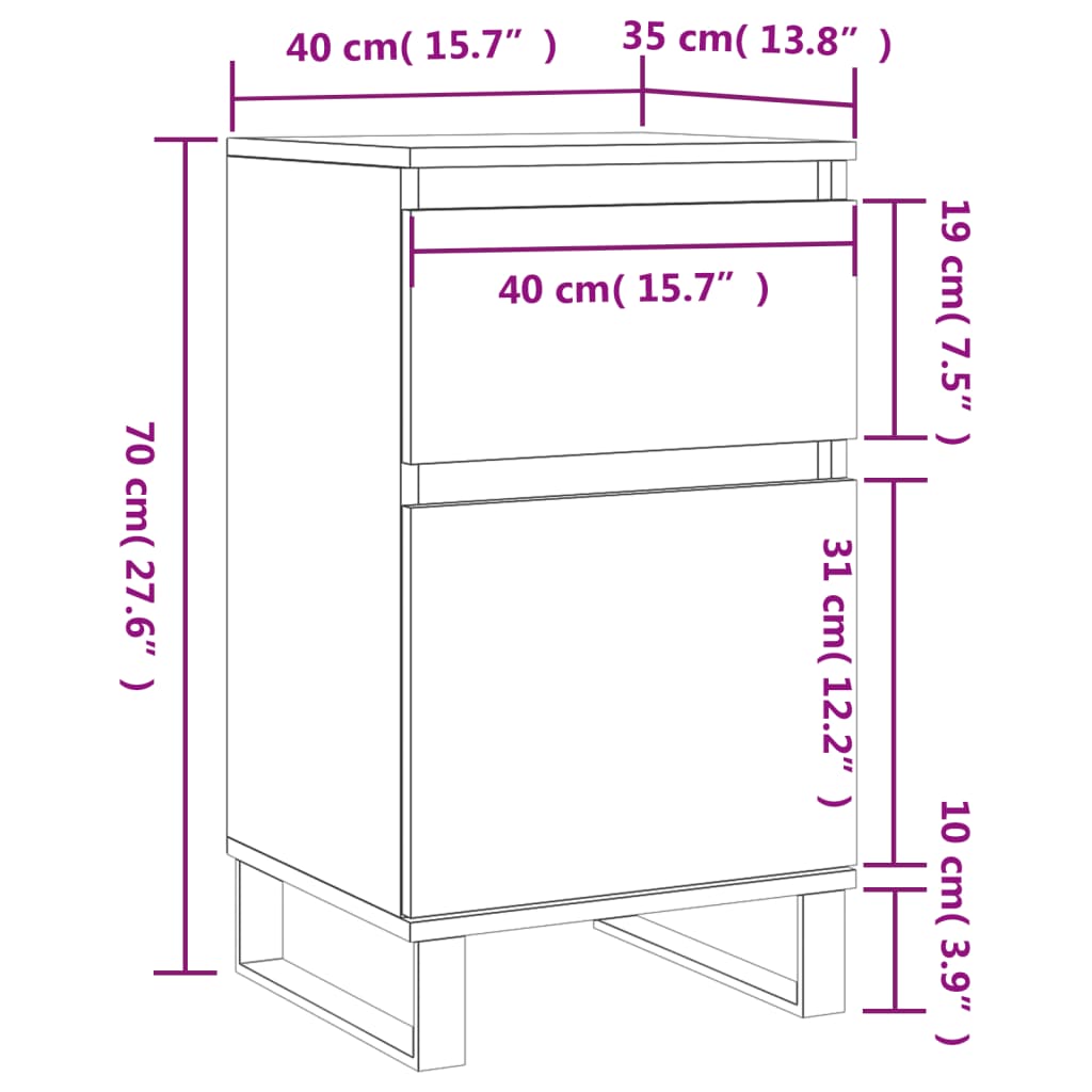 vidaXL skænke 2 stk. 40x35x70 cm konstrueret træ grå sonoma-eg