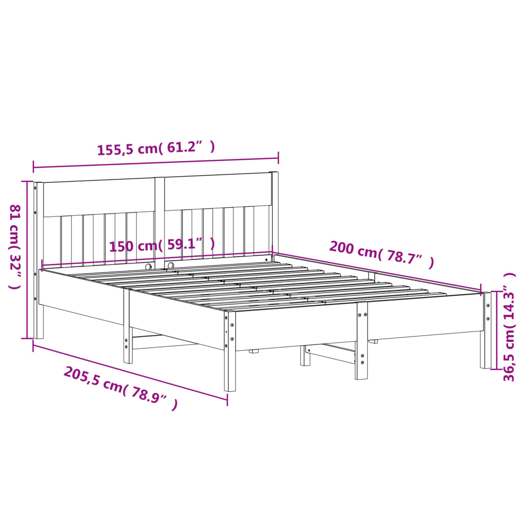 vidaXL sengeramme uden madras 150x200 cm massivt fyrretræ hvid