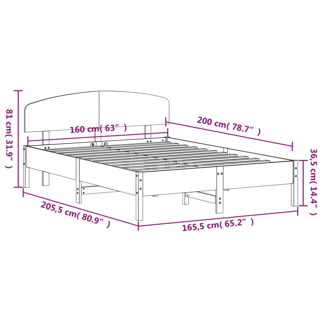 vidaXL sengeramme uden madras 160x200 cm massivt fyrretræ gyldenbrun