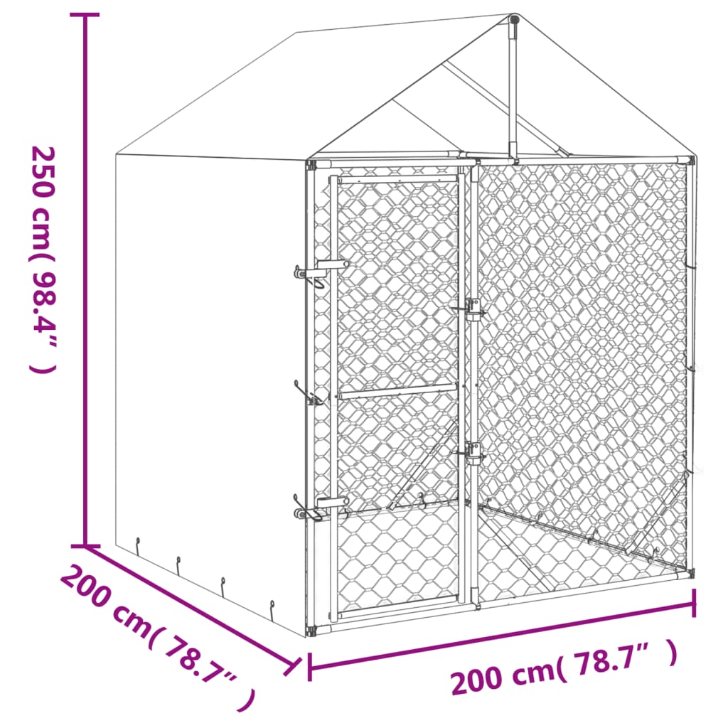 vidaXL udendørs hundegård med tag 2x2x2,5 m galvaniseret stål sølv