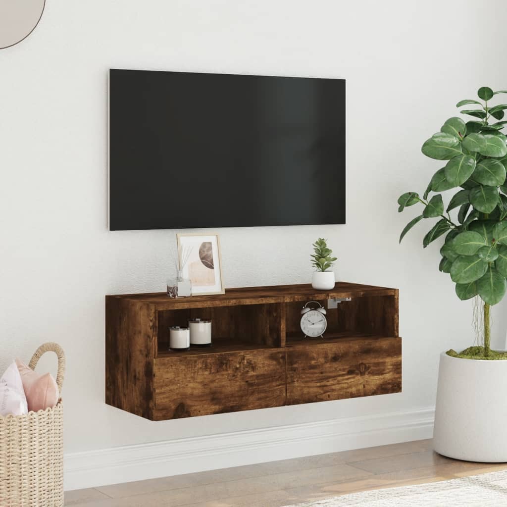 vidaXL væghængt tv-bord 80x30x30 cm konstrueret træ røget sonoma-eg