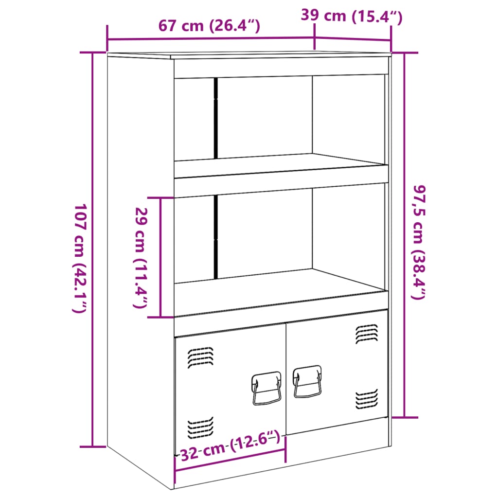 vidaXL skab 67x39x107 cm stål antracitgrå