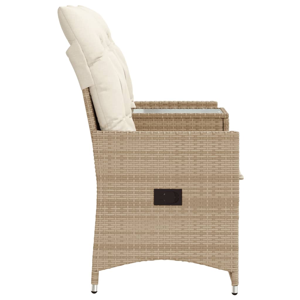 vidaXL 2-personers havesofa med bord og lænefunktion polyrattan beige