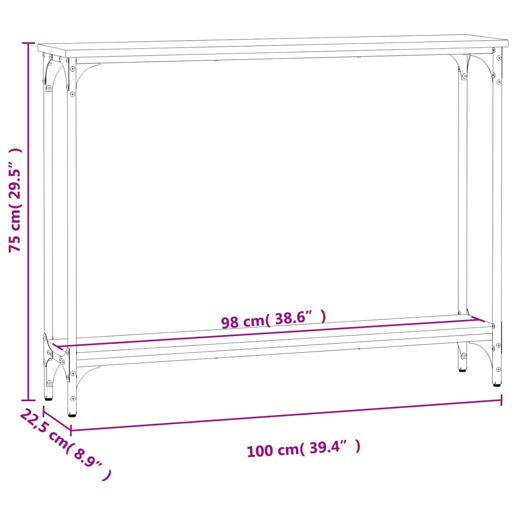 vidaXL konsolbord 100x22,5x75 cm konstrueret træ brunt egetræ