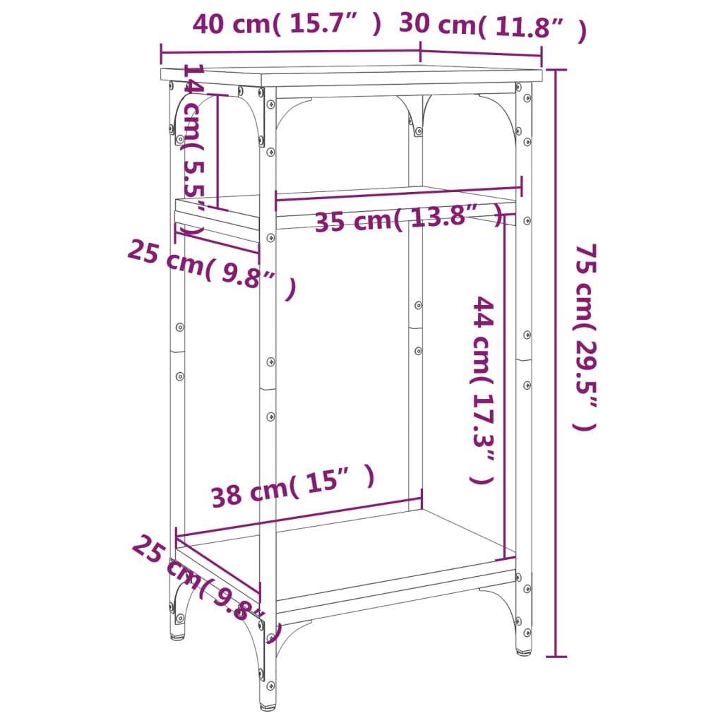 vidaXL sidebord 40x30x75 cm konstrueret træ sort