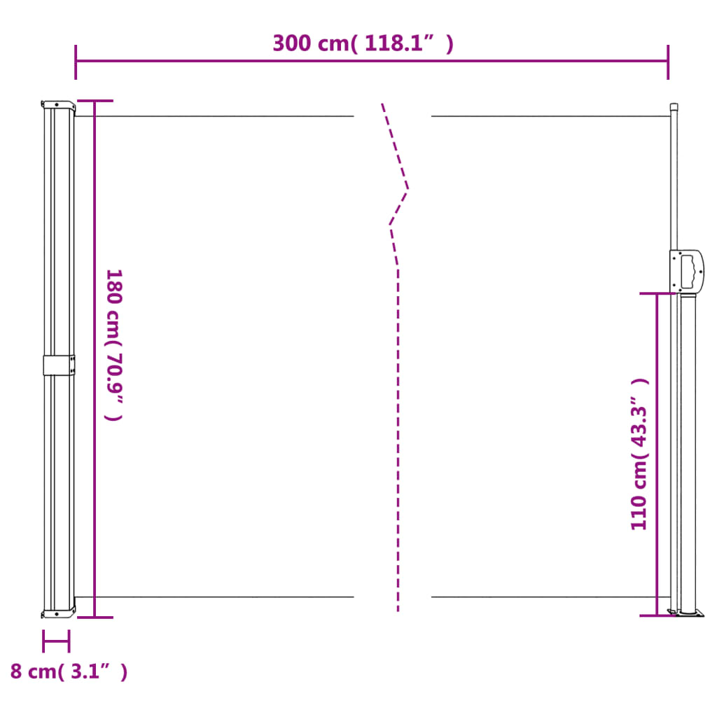 vidaXL sammenrullelig sidemarkise 180x300 cm beige