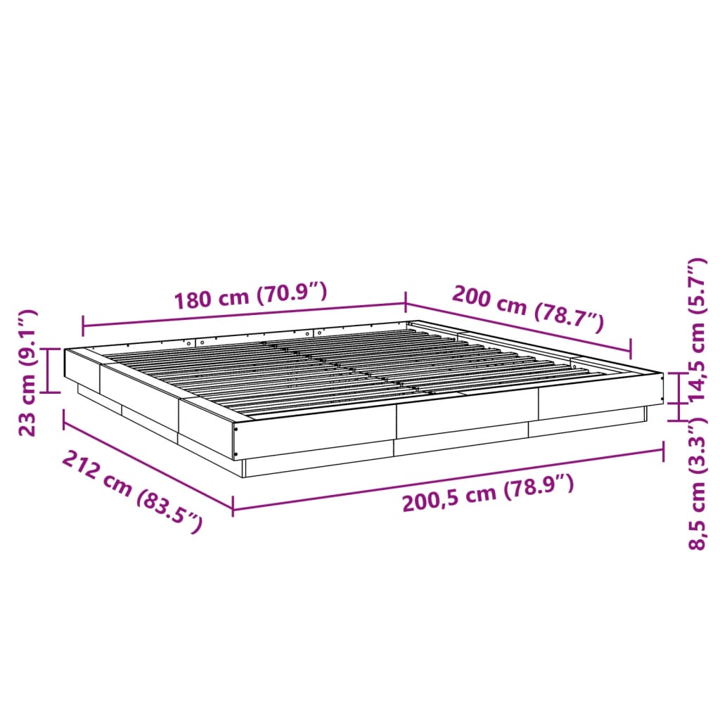 vidaXL sengeramme med LED-lys 180x200 cm konstrueret træ betongrå