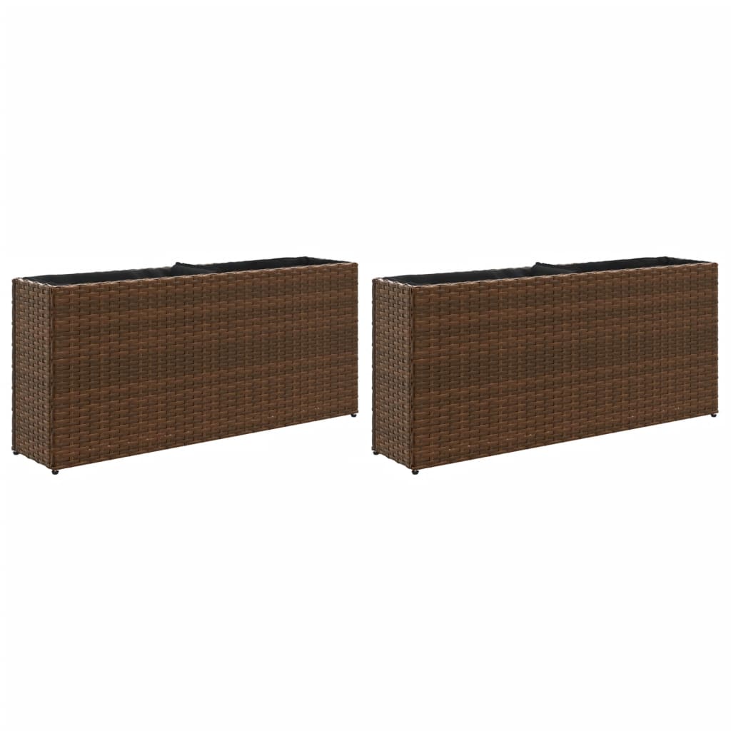 vidaXL plantekasser 2 stk. med 2 potter 90x20x40 cm polyrattan brun