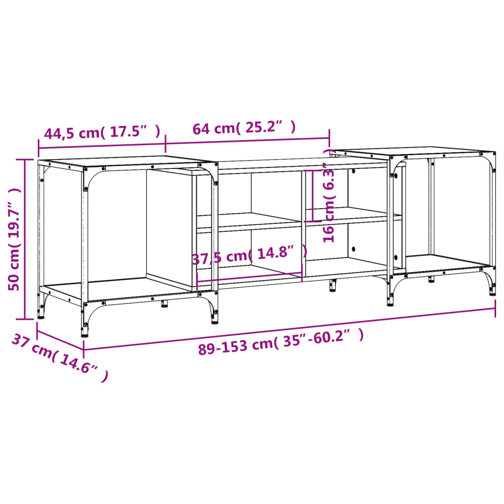 vidaXL tv-bord 153x37x50 cm konstrueret træ sort