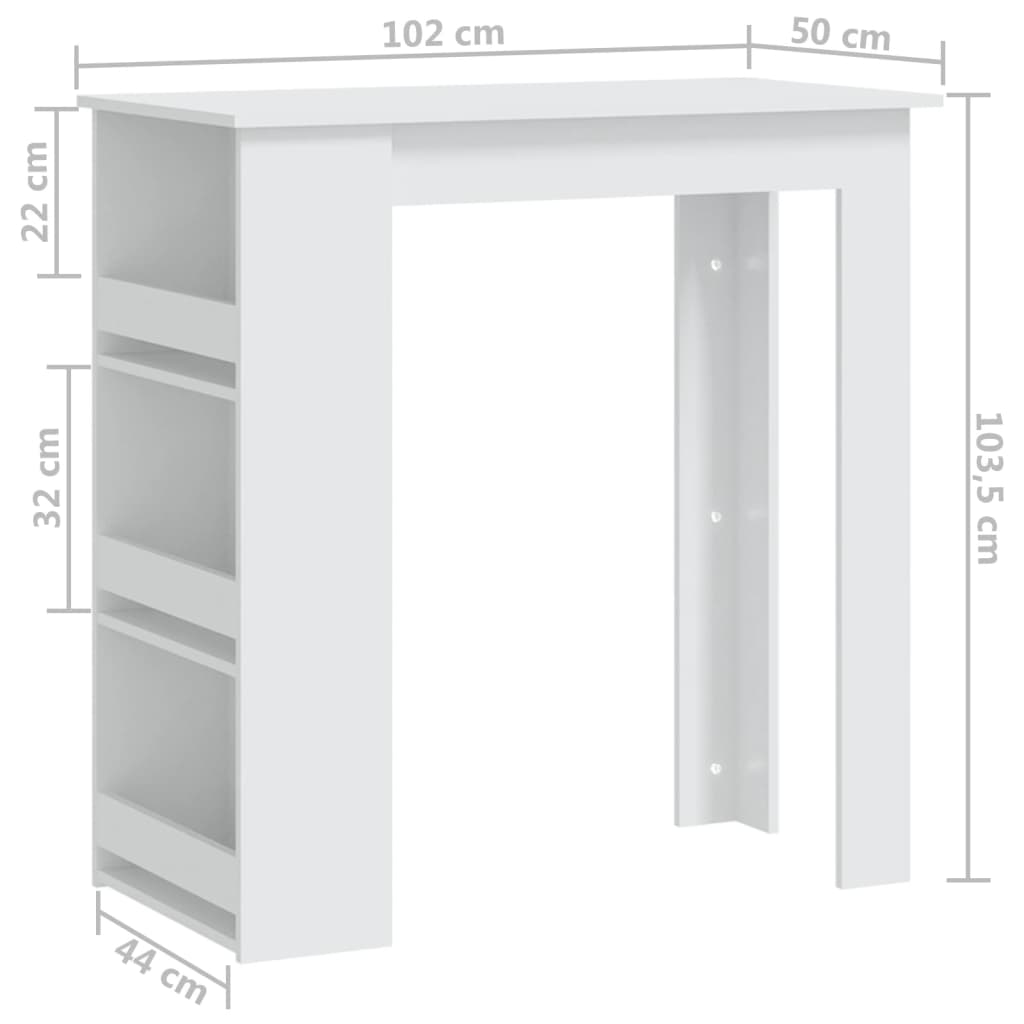 vidaXL barbord m. stativ 102x50x103,5 cm konstrueret træ hvid