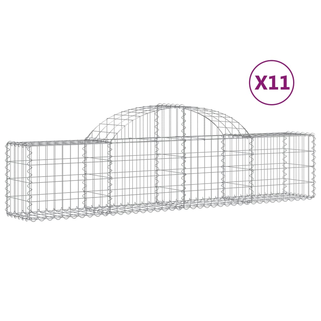 vidaXL buede gabionkurve 11 stk. 200x30x40/60 cm galvaniseret jern