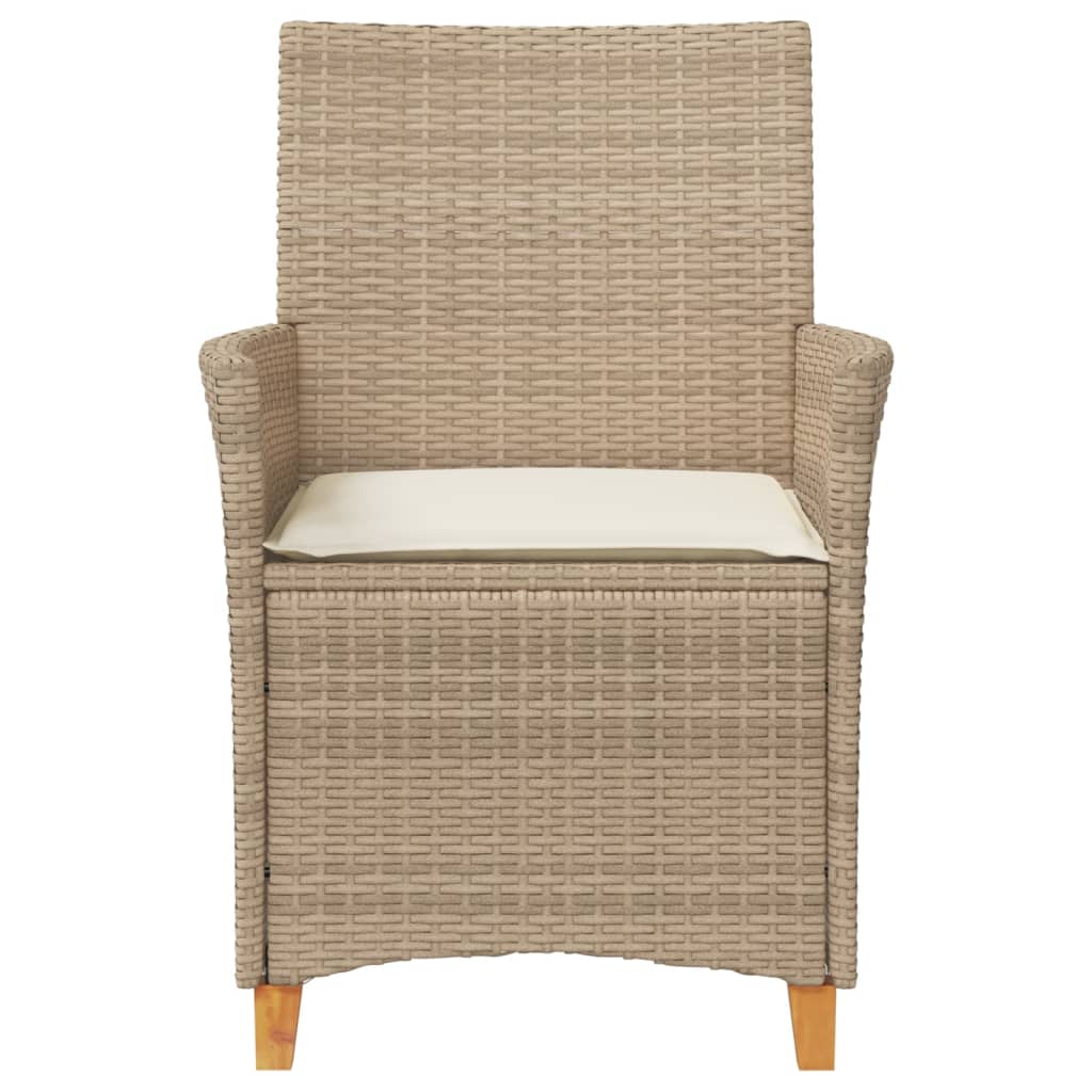 vidaXL havestole 2 stk. med hynder polyrattan og massivt træ beige