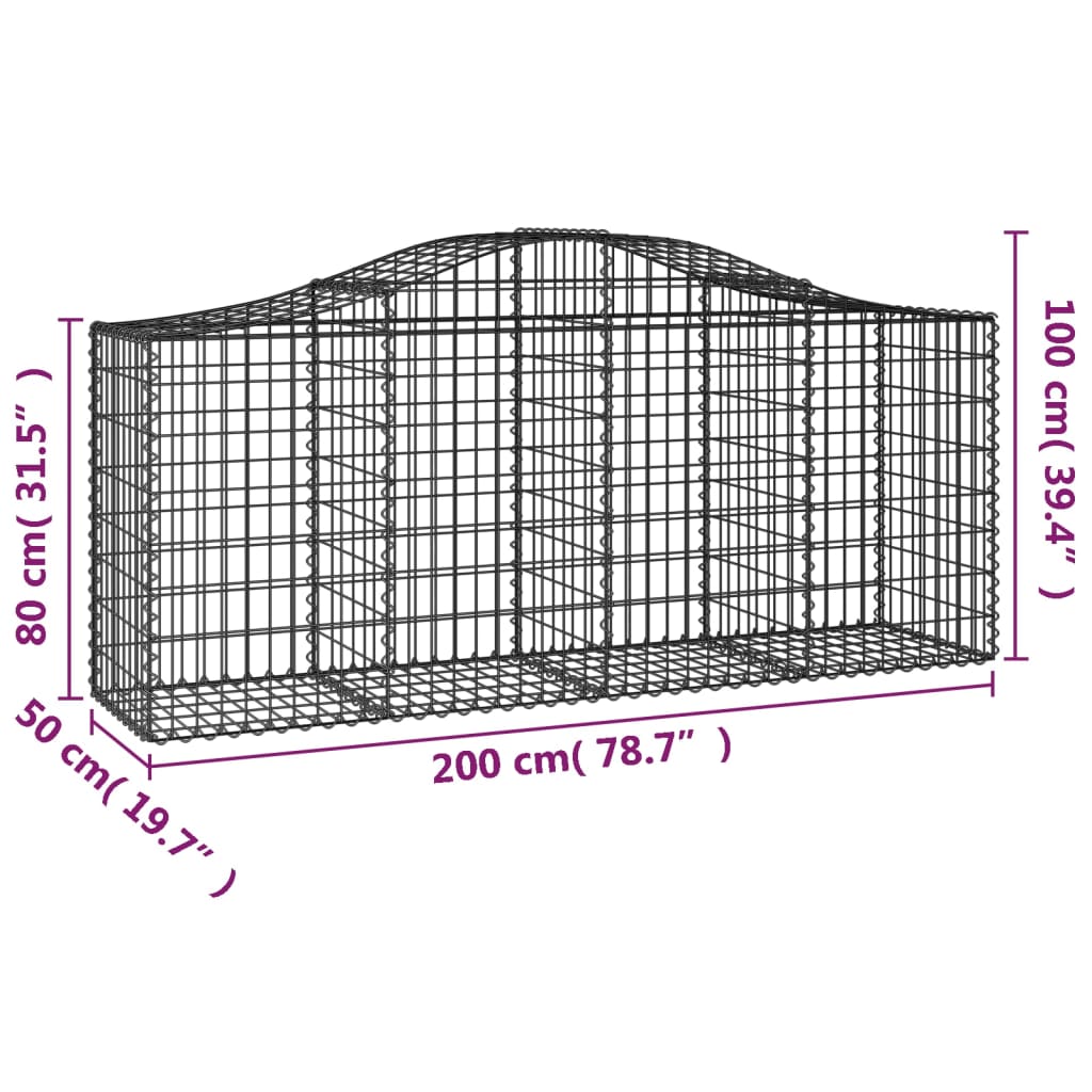 vidaXL buede gabionkurve 30 stk. 200x50x80/100 cm galvaniseret jern