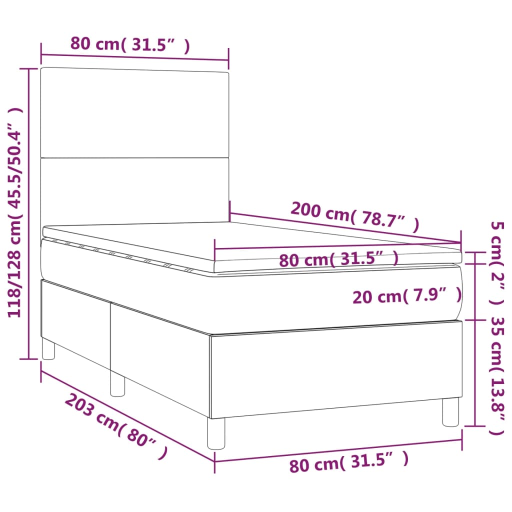 vidaXL kontinentalseng med LED-lys 80x200 cm velour mørkegrå