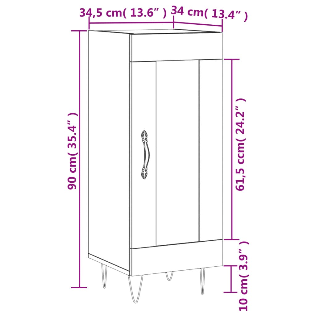 vidaXL skænk 34,5x34x90 cm konstrueret træ grå sonoma-eg