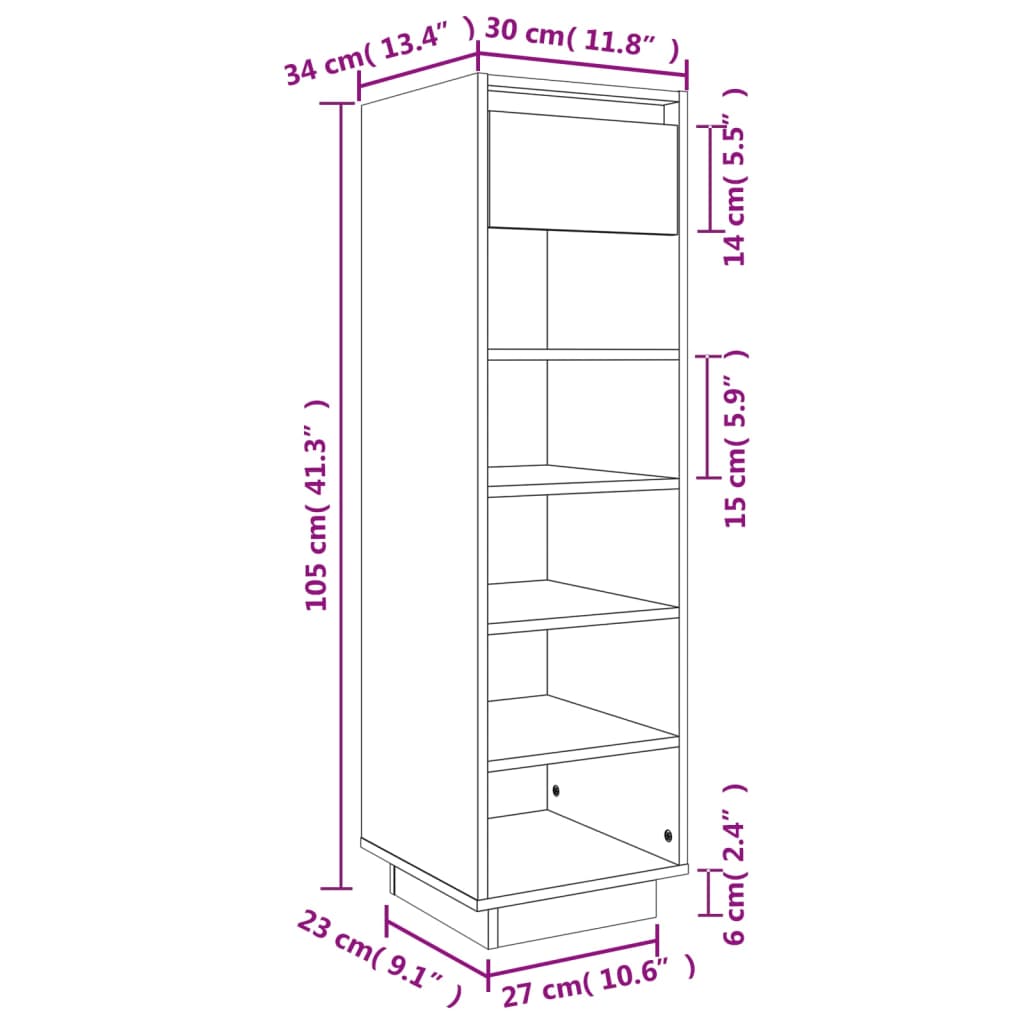 vidaXL skoreol 30x34x105 cm massivt fyrretræ