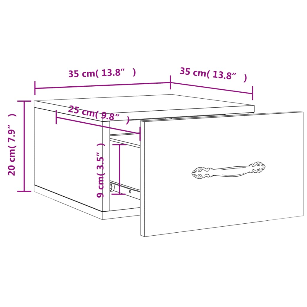 vidaXL væghængte sengeborde 2 stk. 35x35x20 cm brun egetræsfarve