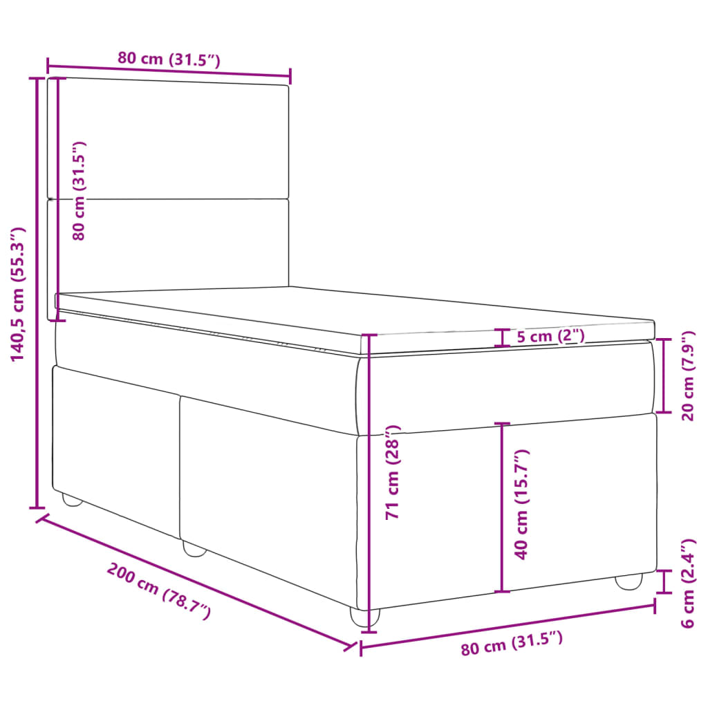 vidaXL kontinentalseng med madras 80x200 cm stof mørkegrå