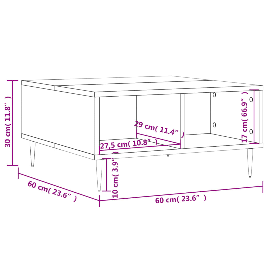 vidaXL sofabord 60x60x30 cm konstrueret træ grå sonoma-eg