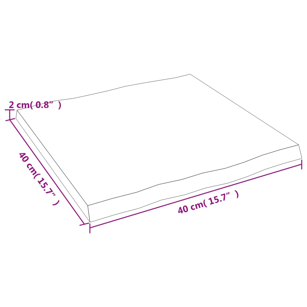 vidaXL bordplade 40x40x2 cm naturlig kant ubehandlet massivt egetræ