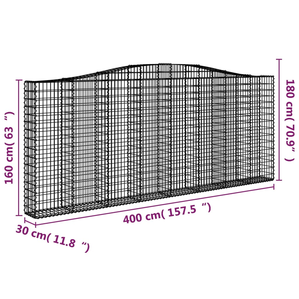 vidaXL buede gabionkurve 3 stk. 400x30x160/180 cm galvaniseret jern