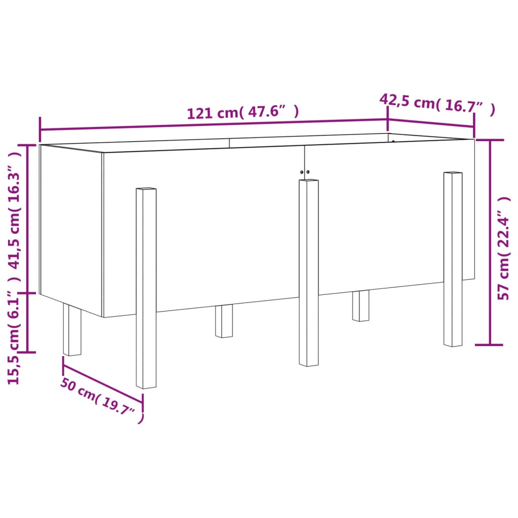 vidaXL højbed 121x50x57 cm massivt fyrretræ