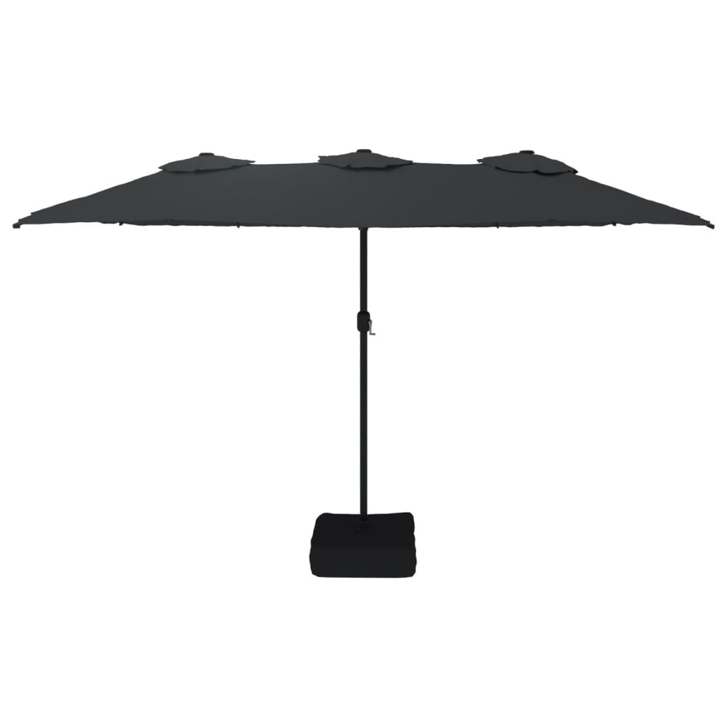 vidaXL parasol med dobbelt parasoldug og LED-lys 449x245 cm sort