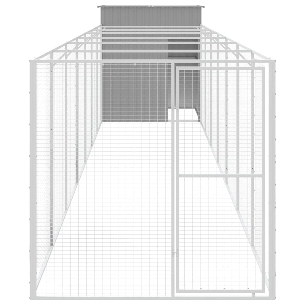 vidaXL hundehus med løbegård 165x863x181 cm galvaniseret stål lysegrå