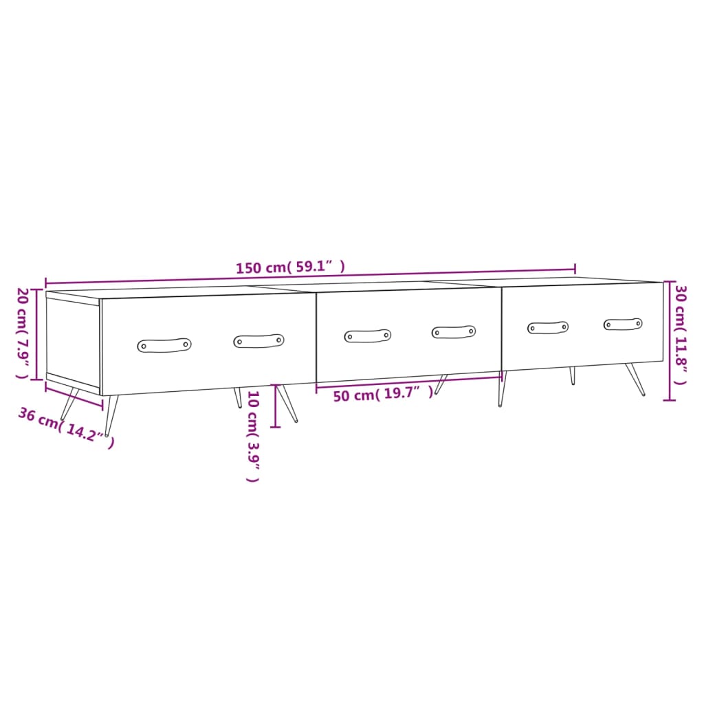 vidaXL tv-bord 150x36x30 cm konstrueret træ betongrå