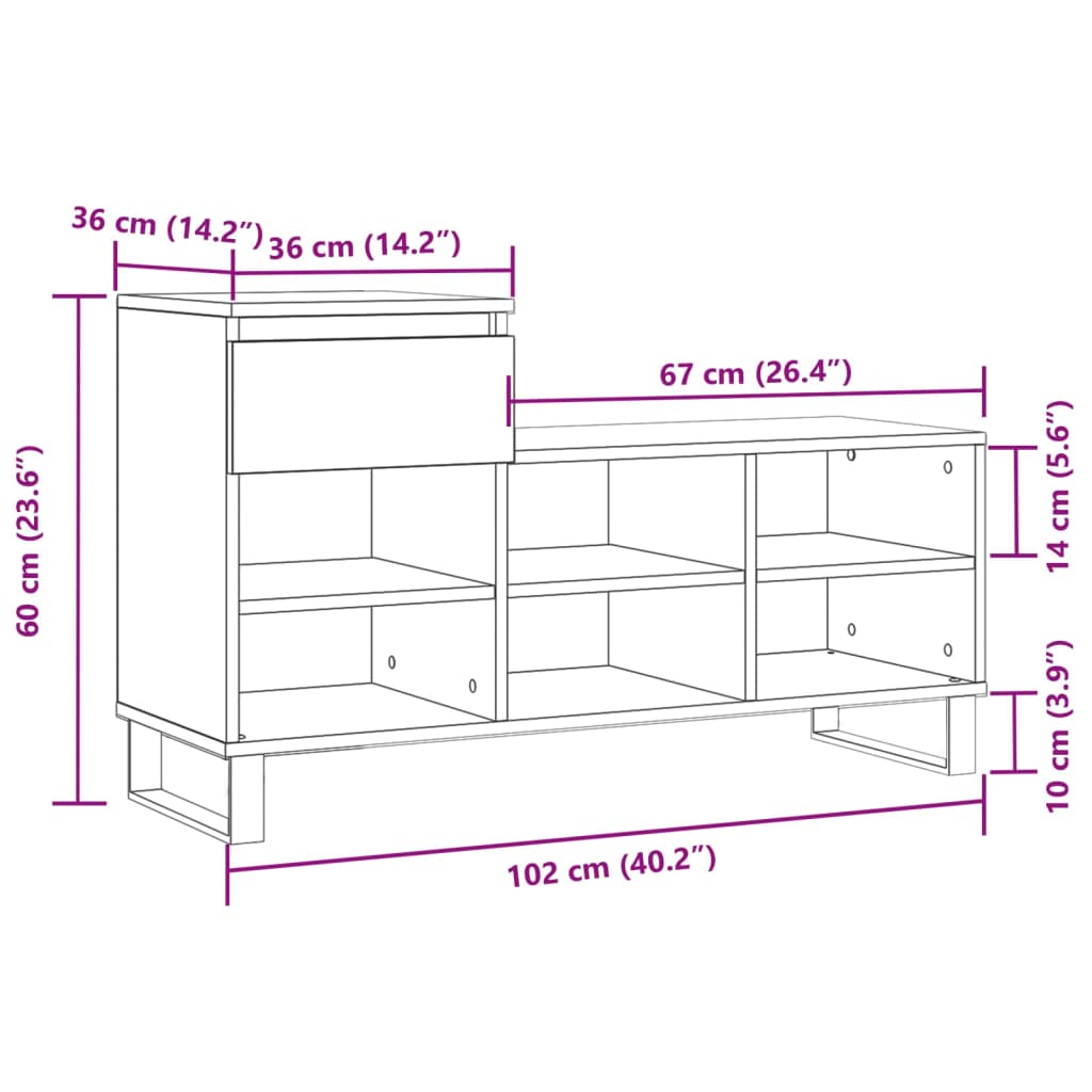 vidaXL skoreol 102x36x60 cm konstrueret træ hvid højglans