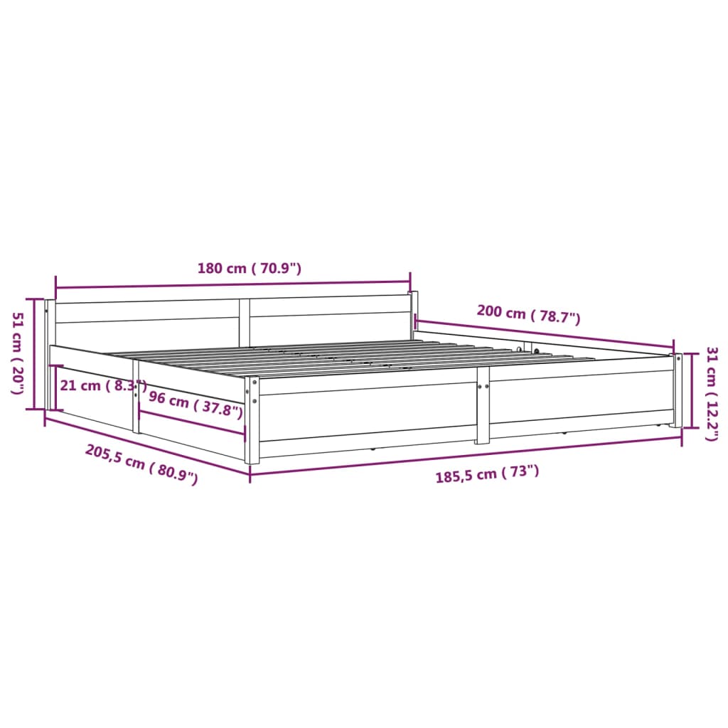 vidaXL sengeramme med skuffer 180x200 cm Super King sort