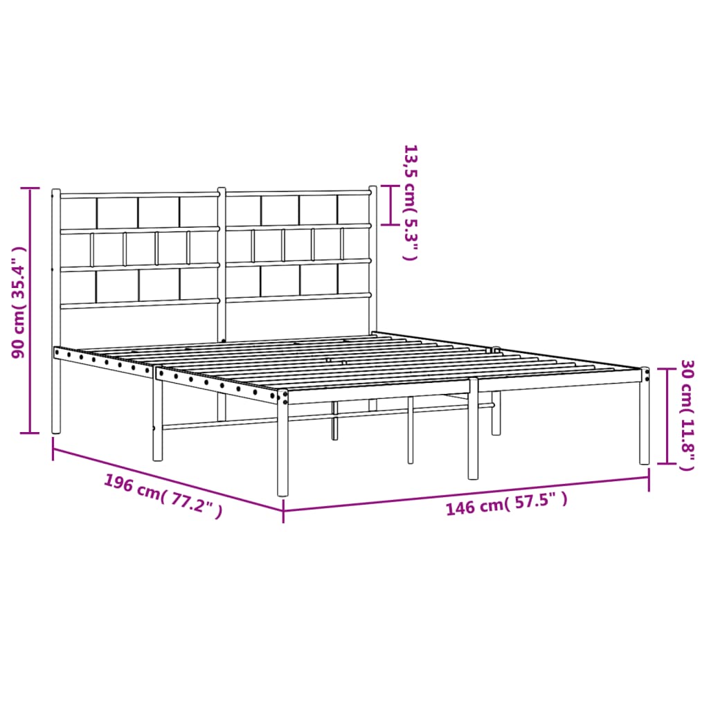 vidaXL sengeramme med sengegavl 140x190 cm metal hvid