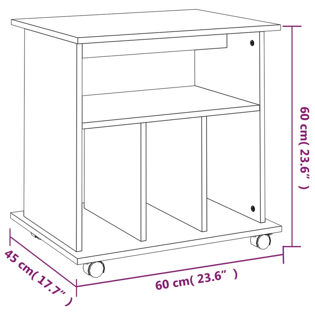 vidaXL skab med hjul 60x45x60 cm konstrueret træ røget egetræsfarve