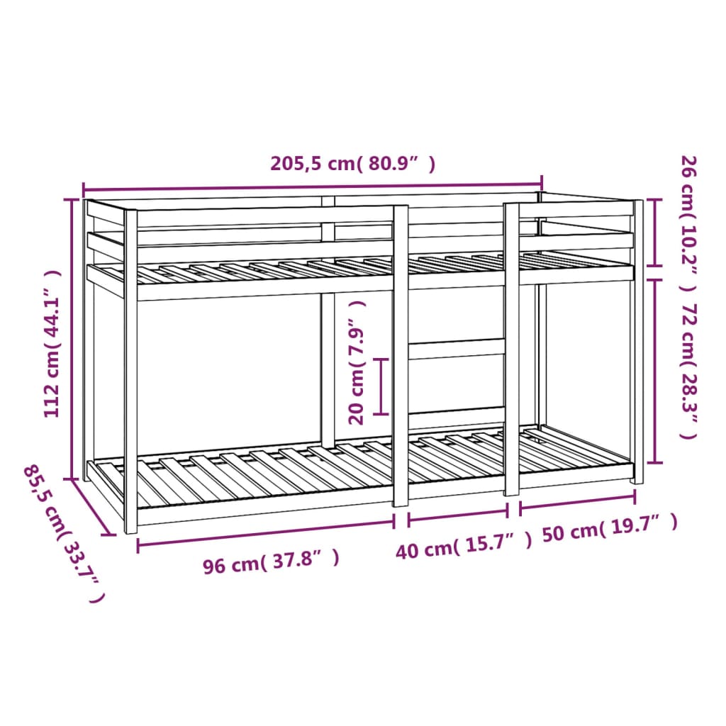 vidaXL køjeseng 80x200 cm massivt fyrretræ hvid