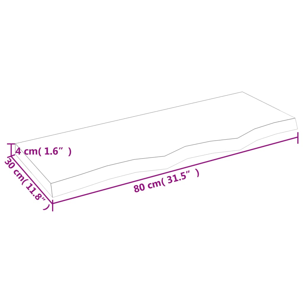 vidaXL bordplade til badeværelse 80x30x(2-4) cm massivt træ lysebrun