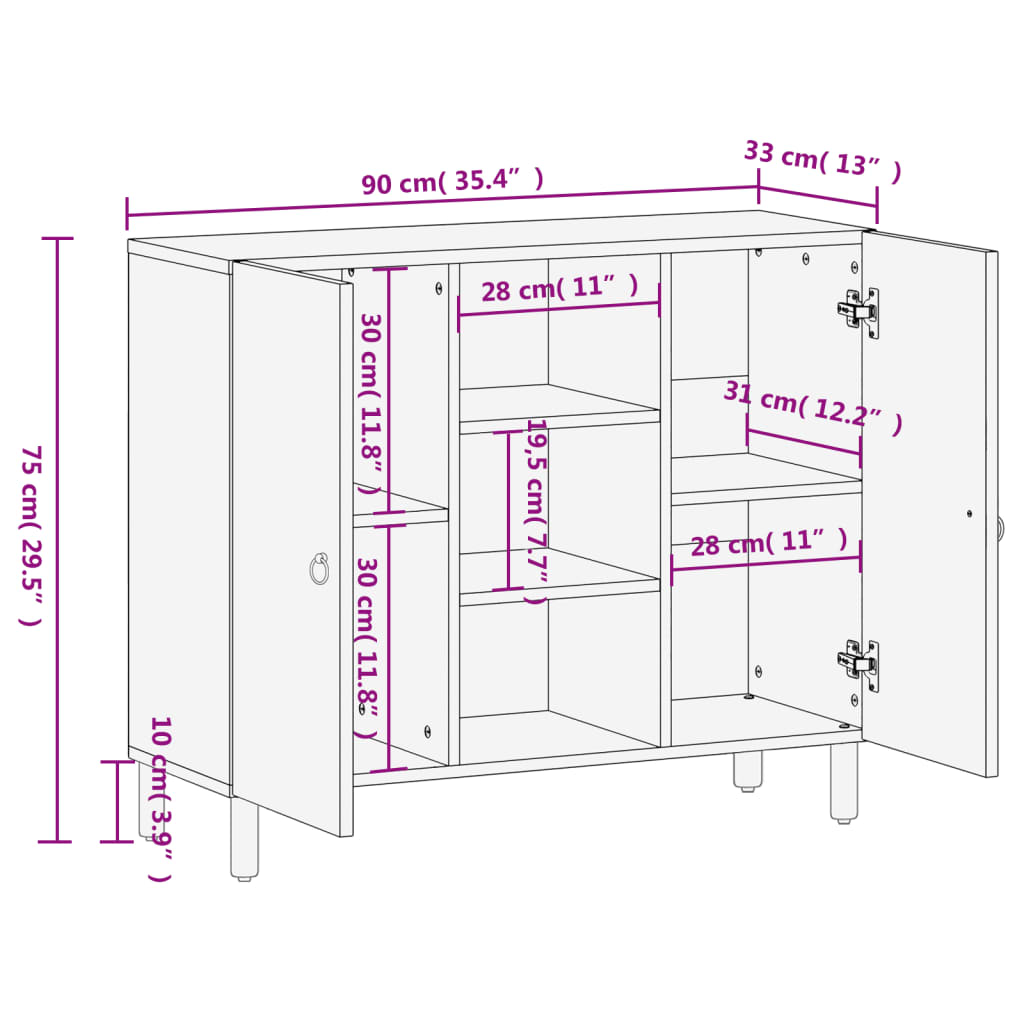 vidaXL skab 90x33x75 cm massivt mangotræ